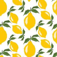 Seamless pattern with ripe lemon. Applique style drawing. Background, wrapping paper. vector