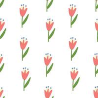 Seamless botanical pattern with hand drawn tulip flowers and leaves. Abstract floral texture. Wrapping paper. vector