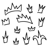 Set of hand drawn crowns on white. Signs for design, simple objects. Line art. Sketch, doodle vector