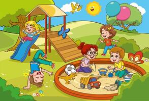 vector illustration of happy children in the playground