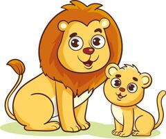 Vector Illustration of Cute Lion and baby lion Cartoon Character on White Background