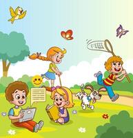 vector illustration of happy children in the playground