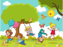 vector illustration of happy children in the playground