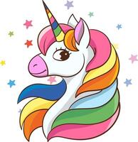 cabeza de unicornio con melena de arco iris, lindo dibujo de estilo de dibujos animados, ilustración vectorial vector