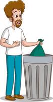 vector illustration of man throwing garbage bag into trash can