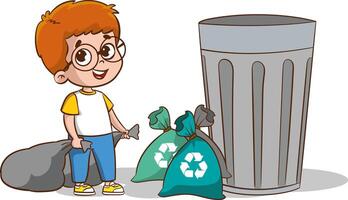 Vector illustration of a Little Girl  Recycling Garbage