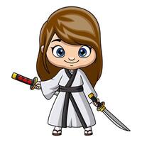 linda samurai guerrero niña dibujos animados vector