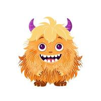 Cute little monster is smiling. Fictional creature for children's print, posters, cards, Halloween designs. Vector illustration in cartoon style. isolated animal on white background. Clip art.