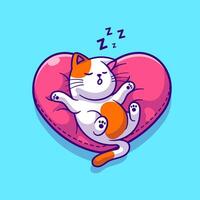 Cute Cat Sleeping On Love Pillow Cartoon Vector Icon Illustration. Animal Nature Icon Concept Isolated Premium Vector. Flat Cartoon Style