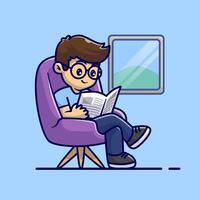 hombre leyendo periódico en sofá dibujos animados vector icono ilustración. personas educación icono concepto aislado prima vector. plano dibujos animados estilo