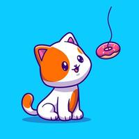 linda gato comiendo rosquilla dibujos animados vector ilustración de icono. animal comida icono concepto aislado prima vector. plano dibujos animados estilo