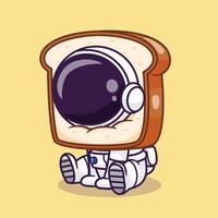 Cute Astronaut With Bread Cartoon Vector Icon Illustration. Science Food Icon Concept Isolated Premium Vector. Flat Cartoon Style