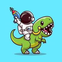 Cute Astronaut Riding Dinosaur With Gun Cartoon Vector Icon Illustration. Science Animal Icon Concept Isolated Premium Vector. Flat Cartoon Style