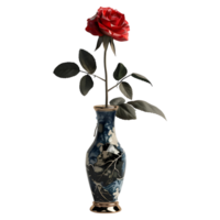 ai generado 3d representación de un rojo Rosa flor en un maceta en transparente antecedentes - ai generado png