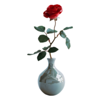 ai generado 3d representación de un rojo Rosa flor en un maceta en transparente antecedentes - ai generado png