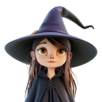 ai généré 3d le rendu de une mignonne Halloween sorcière en portant bâton sur transparent Contexte - ai généré png