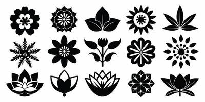 15 different Flower silhouette logo or icons set. Simple Flower icon vector