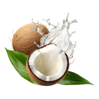 AI generated 3D Rendering of a Coconut with leaves on Transparent Background - Ai Generated png