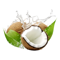 AI generated 3D Rendering of a Coconut with leaves on Transparent Background - Ai Generated png