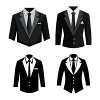 un conjunto de elegante negro trajes y blanco camisa vector