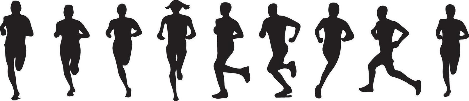 AI generated a collection of silhouettes of athletes running, running, walking, jogging and marathon running vector