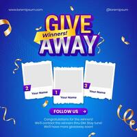 Giveaway winner announcement social media post banner design template vector