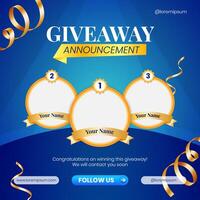 Giveaway winner announcement social media post banner design template vector