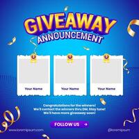 Giveaway winner announcement social media post banner design template vector