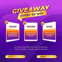 Giveaway steps for social media contest design concept template vector