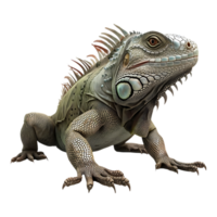 ai generado 3d representación de un verde iguana en transparente antecedentes - ai generado png