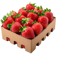 AI generated strawberries in a cardboard box isolated on transparent background ,generative ai png