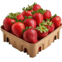 AI generated strawberries in a cardboard box isolated on transparent background ,generative ai png