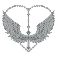 Vector design of Praying Hands with heart shaped rosary, rosary with christian cross, symbol of catholic religion