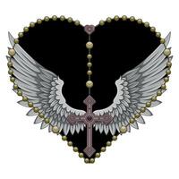 Vector design of Praying Hands with heart shaped rosary, rosary with christian cross, symbol of catholic religion