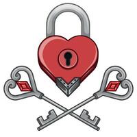 Vector design of Padlock and keys with heart shape as a symbol of love