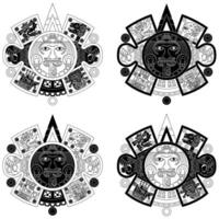 Vector design of Aztec calendar, monolithic disk of the ancient Mexica, sun stone of the Aztec civilization