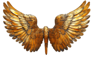 AI generated golden wings isolated on transparent background ,generative ai png