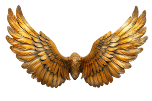 AI generated golden wings isolated on transparent background ,generative ai png