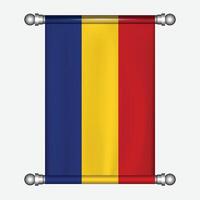 realista colgando bandera de Rumania banderín vector