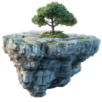 AI generated floating island isolated on transparent background ,generative ai png