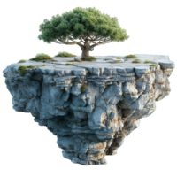 AI generated floating island isolated on transparent background ,generative ai png