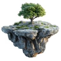 AI generated floating island isolated on transparent background ,generative ai png