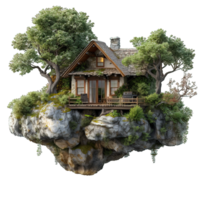 AI generated floating island isolated on transparent background ,generative ai png