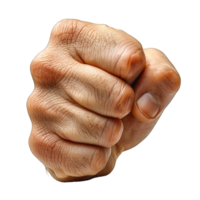 AI generated fist isolated on transparent background, punching hand pose, generative ai png