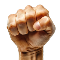 AI generated fist isolated on transparent background, punching hand pose, generative ai png