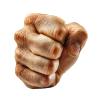 AI generated fist isolated on transparent background, punching hand pose, generative ai png