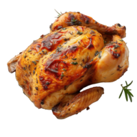 AI generated whole grilled chicken dish isolated on transparent background ,roasted chicken ,generative ai png