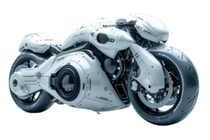 AI generated Side view of a white futuristic motorbike isolated on transparent background ,generative ai png