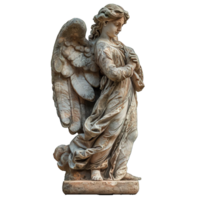 AI generated stone statue of a winged female angel isolated on transparent background ,generative ai png