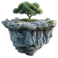 AI generated floating island isolated on transparent background ,generative ai png